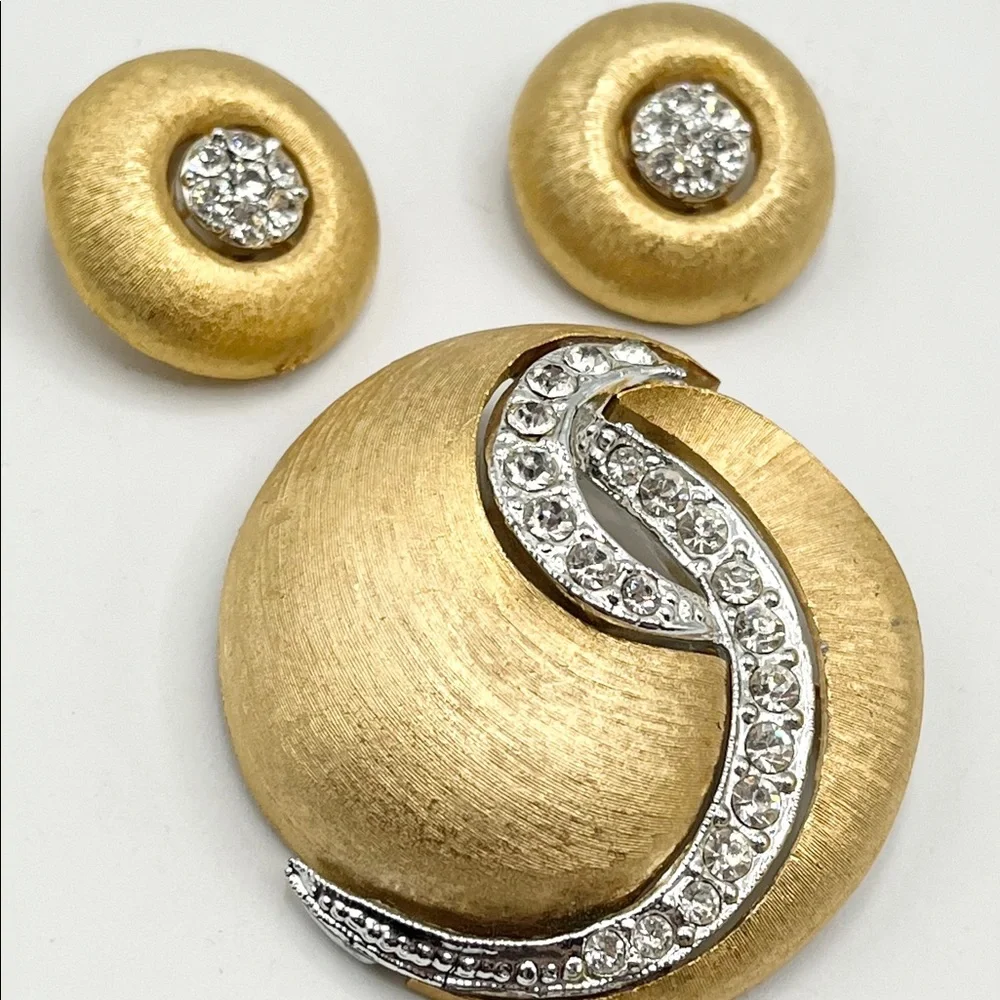 Vintage JJ Joanette Two Tone Brooch Pin & Earring Set - Picture 2 of 5